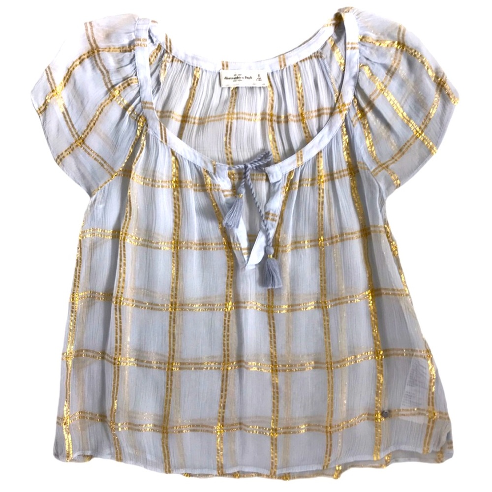 EUC! Abercrombie & Fitch sheer light blue and gold blouse size small